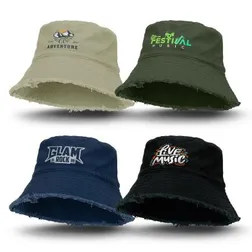 Raw Edge Cotton Twill Bucket Hat with Sweatband