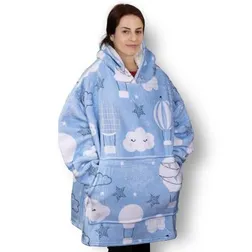 Oversized Polyester Flannel Sherpa Lined Blanket Hoodie