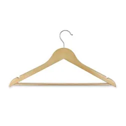 Birch Wood Garment Hanger with Trouser Bar and Shoulder Notches