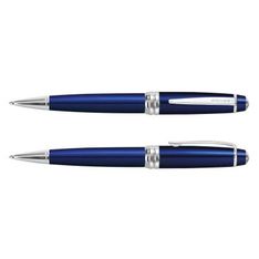 Cross Bailey Blue Lacquer Brass Ballpoint Pen with Chrome Trim