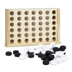 Quattro Natural Rubber Wood Four in a Row Strategy Game with Gift Box