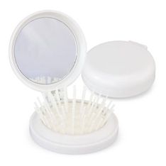 Compact Folding Hairbrush with Glass Mirror