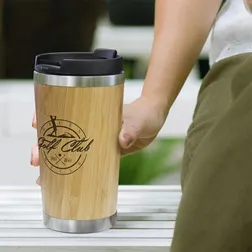 200297 350ml Bamboo Double Wall Promo Travel Mugs Cup