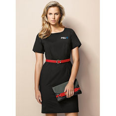 Polyester Wool Blend Short Sleeve Shift Dress