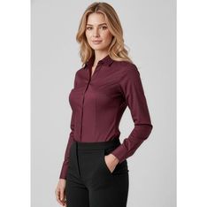 Hudson Womens Cotton Dobby Corporate Long Sleeve Shirt