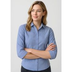 Newport Ladies Yarn Dyed Check Three Quarter Sleeve Shirt
