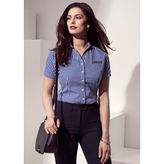 Springfield French Navy Check Cotton Short Sleeve Ladies Shirt