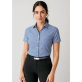 Springfield French Navy Check Cotton Short Sleeve Ladies Shirt