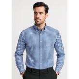 Springfield Executive Fit Long Sleeve Check Shirt French Navy