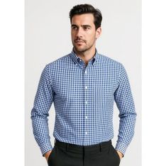 Springfield Executive Fit Long Sleeve Check Shirt French Navy
