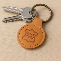 London Recycled Leather Circular Keyring with Engraving