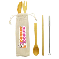 Adair Bamboo Cutlery Set with Canvas Storage Pouch