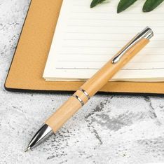 Euroauz Bamboo Ballpoint Pen with Silver Chrome Clip