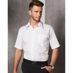 Mens Short Sleeve Poplin Business Shirt Easy Fit