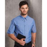 Mens Wrinkle Free Chambray Short Sleeve Shirt