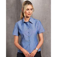 Ladies Easy Fit Chambray Short Sleeve Work Shirt