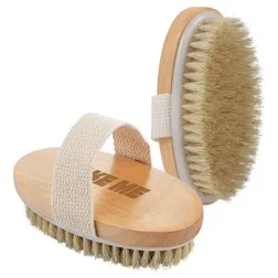 Wood Body Brush with Natural Bristles and Cotton Strap