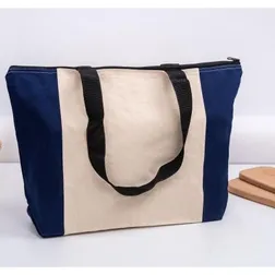 Zip Shopper Natural Cotton Tote with Black Handles