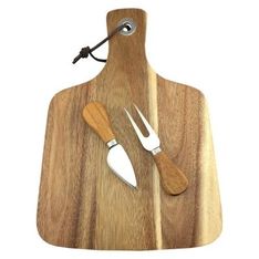 Draema Acacia Wood Cheeseboard with Stainless Steel Knife Fork Set