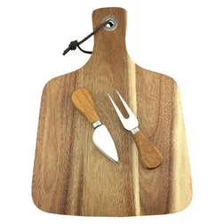 Draema Acacia Wood Cheeseboard with Stainless Steel Knife Fork Set