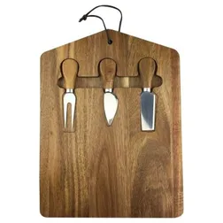 Trekko Acacia Wood Serving Board with Stainless Steel Knife Set