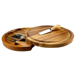 Exquisite Swivel Acacia Wood Cheeseboard with Four Serving Tools