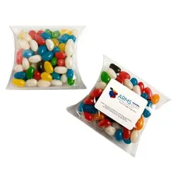CC018C2 Mini Jelly Bean (Mixed Or Corporate Colours) Filled Pillow Pack Logo Lolly Bags - 100g