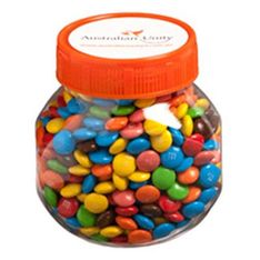 M&M Filled Clear Plastic Jar with Full Colour Stickers