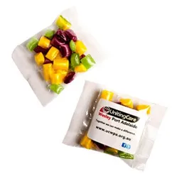 CC028A2 Corporate Coloured Humbugs Filled Branded Lolly Bags With Sticker On Bag - 20g