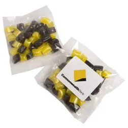 CC028B2 Corporate Coloured Humbugs Filled Logo Lolly Bags With Sticker On Bag - 50g