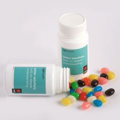 Clear Pill Jar with Mini Jelly Beans 120g Full Colour Sticker Branding