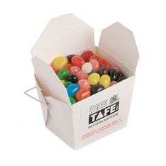 Mini Jelly Bean Filled White Noodle Box with Custom Stickers