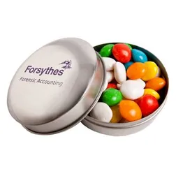 Skittle Shaped Chewy Fruit Tin with Thermal Transfer Branding