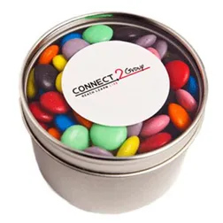 CC049C3 Small Smarties Look-Alike (Mixed Colours) Filled Window-Top Tins - 150g