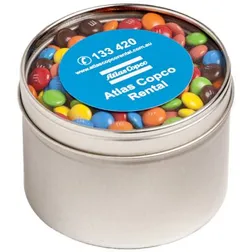 CC049E5 M&M (Mixed Colours) Filled Window-Top Tins With Sticker - 2 x 50g Bag