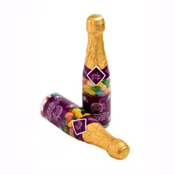 CC052A1 Mini Jelly Beans (Mixed Or Corporate Colours) Filled Printed Champagne Bottles With Neck Sticker - 220g