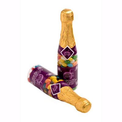 CC052A2 Jelly Beans (Mixed Or Corporate Colours) Filled Branded Champagne Bottles With Two Stickers (Neck & Body) - 220g