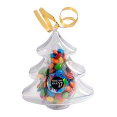 M&M Filled Festive Tree Containers With Custom Sticker