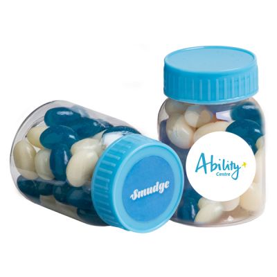 CC066A Jelly Bean (Mixed Or Corporate Colours) Filled Branded Pill Jars - 50g