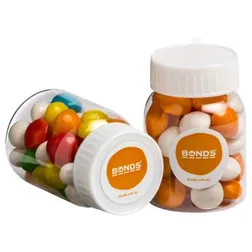 CC066E Skittles Look-Alike (Mixed Or Corporate Colours) Filled Small Branded Pill Jars - 50g