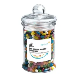 CC068A2 Mini Jelly Bean (Mixed Or Corporate Colours) Filled Glass Branded Jars - 1.2Kg