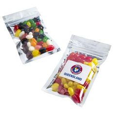 Mini Jelly Bean Silver Zip Lock Bags with Full Colour Stickers
