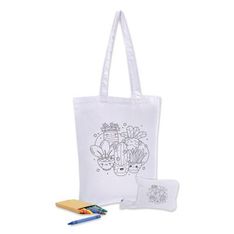 Colouring Foldable Gusseted Tote with 8 Wax Crayons