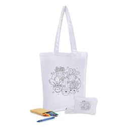 Colouring Foldable Gusseted Tote with 8 Wax Crayons