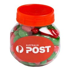 Christmas Jelly Bean Filled Clear Plastic Gift Jars