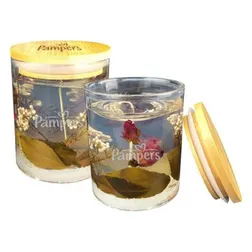 Floral Scented Glass Jar Candle with Bamboo Lid