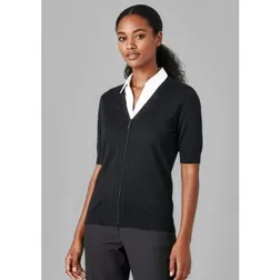 Merino Wool Acrylic Ladies Short Sleeve Zip Cardigan