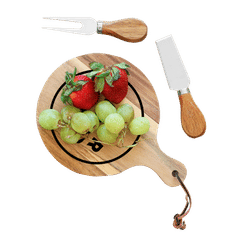 Glencoe Solo Acacia Wood Round Serving Board with Knife