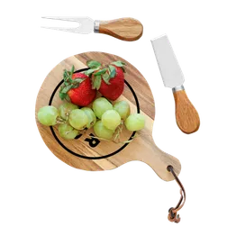 Glencoe Solo Acacia Wood Round Serving Board with Knife