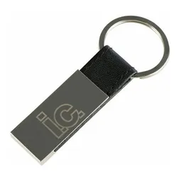 D405 Hudson Rectangular Promotional Metal Key Rings With Leather Strip